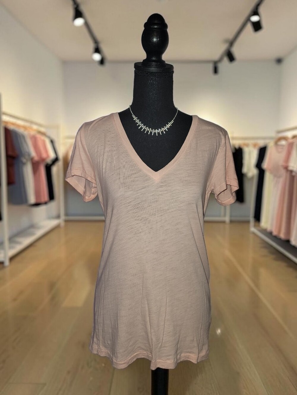 J. Crew Pale Pink Featherweight V-Neck Short Sleeve Tee Sz M